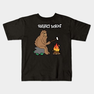 Friendly Bigfoot Grilling Marshmallows At A Campfire (White) Kids T-Shirt